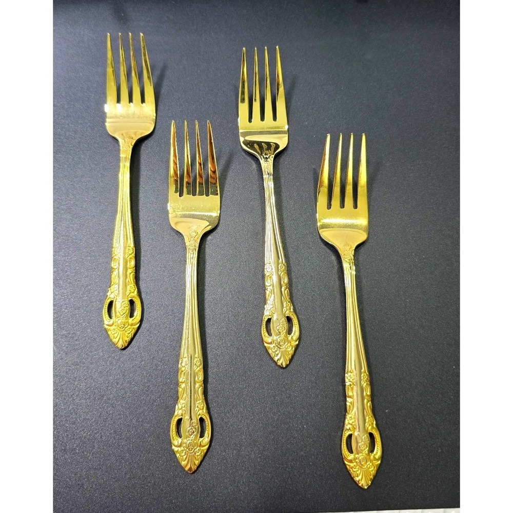 Hampton Silversmiths Gold SS Salad Forks Set of 4 Vintage Versailles Elegant